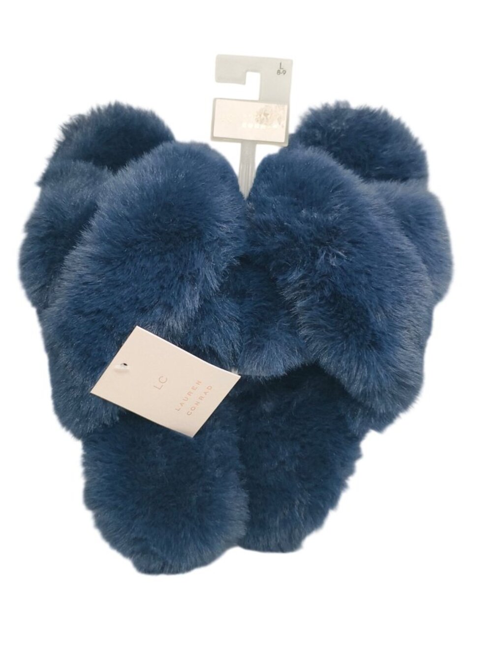Lauren Conrad Womens 8-9 Slippers Blue Fuzzy Faux Fur Twist Plush Cozy Stylish